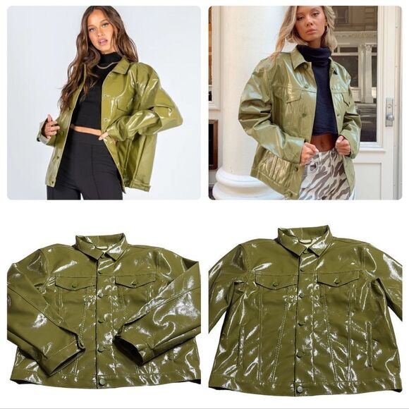 Princess Polly Starboy Green Vegan Leather Jacket MEDIUM/LARGE NWT - Picture 1 of 16